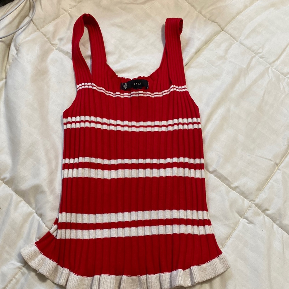 Red and white stripe tanktop with raffled bottom: size small